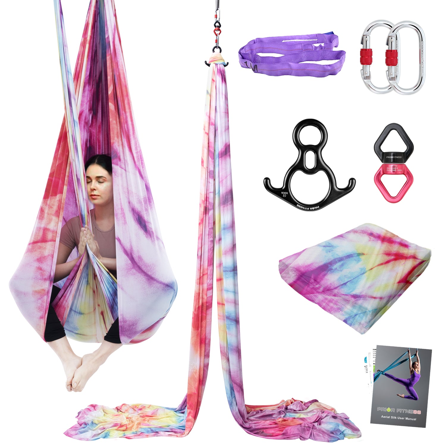 High Quality 12*2.8M ( 13.1*3 yards) Gradient Color 40D 100% Nylon  Aerial Silk Kit Including 1 PC Swivel, 1 PC Figure 8, 1 PC Daisy Chain, 2 PCS Carabiners