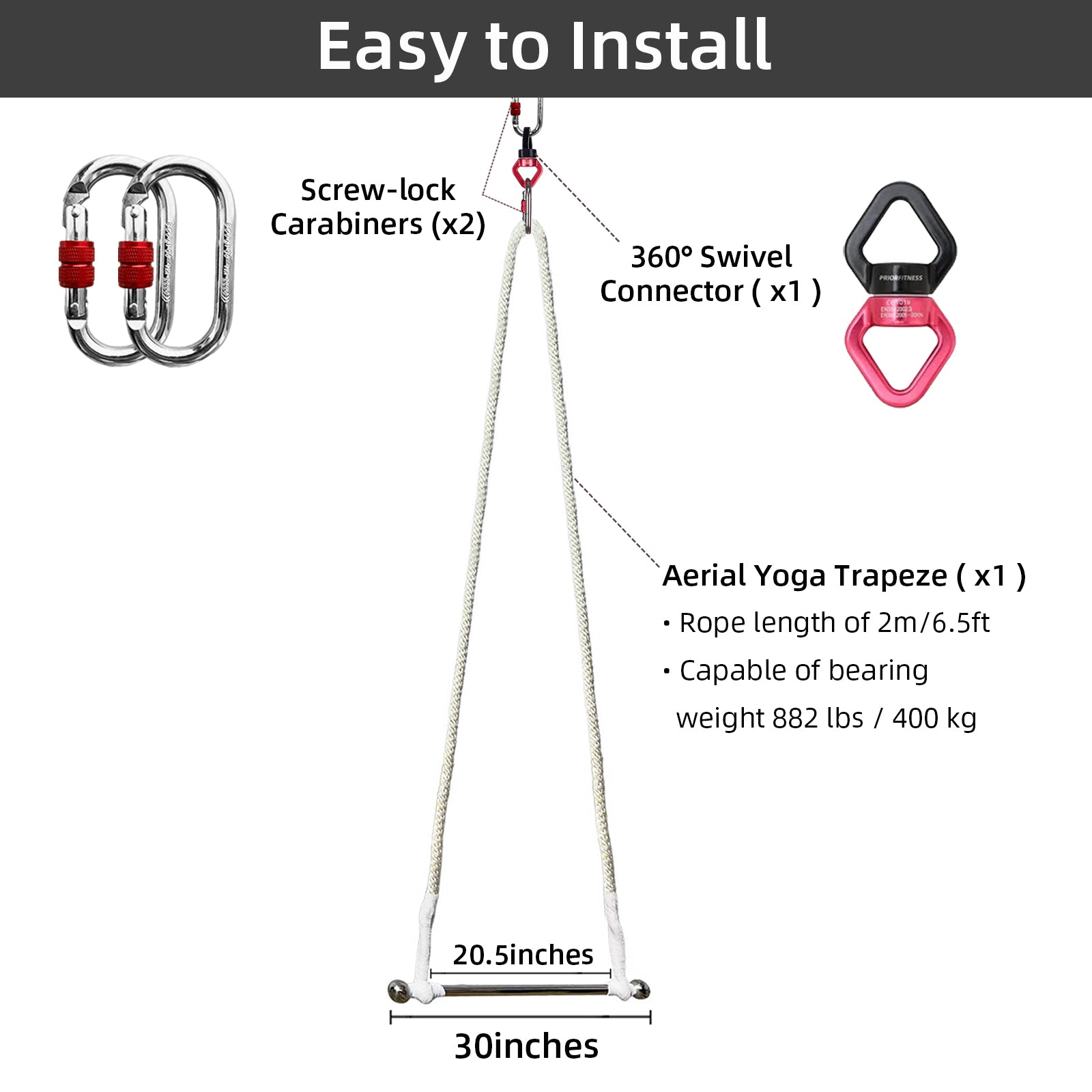 Cerceau Aerial Yoga 45 Cm Diamètre Acier Inoxydable - Lyra Hoop Cirque Avec Accessoires - Charge 300 Kg