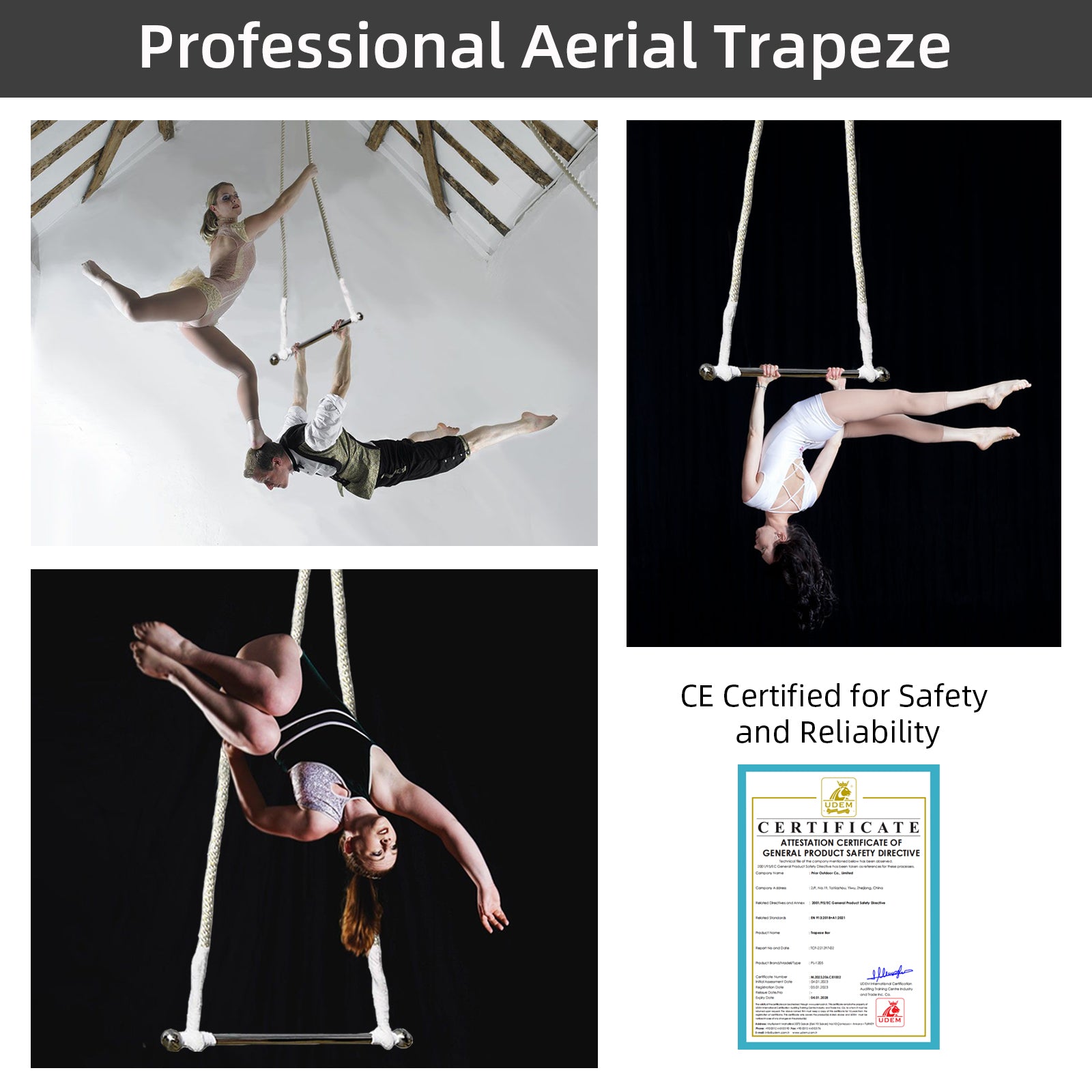 2026 Prior Fitness CE Certificate Trapeze Bar Aerial Yoga Trapeze Bar Extended Trapeze Kit
