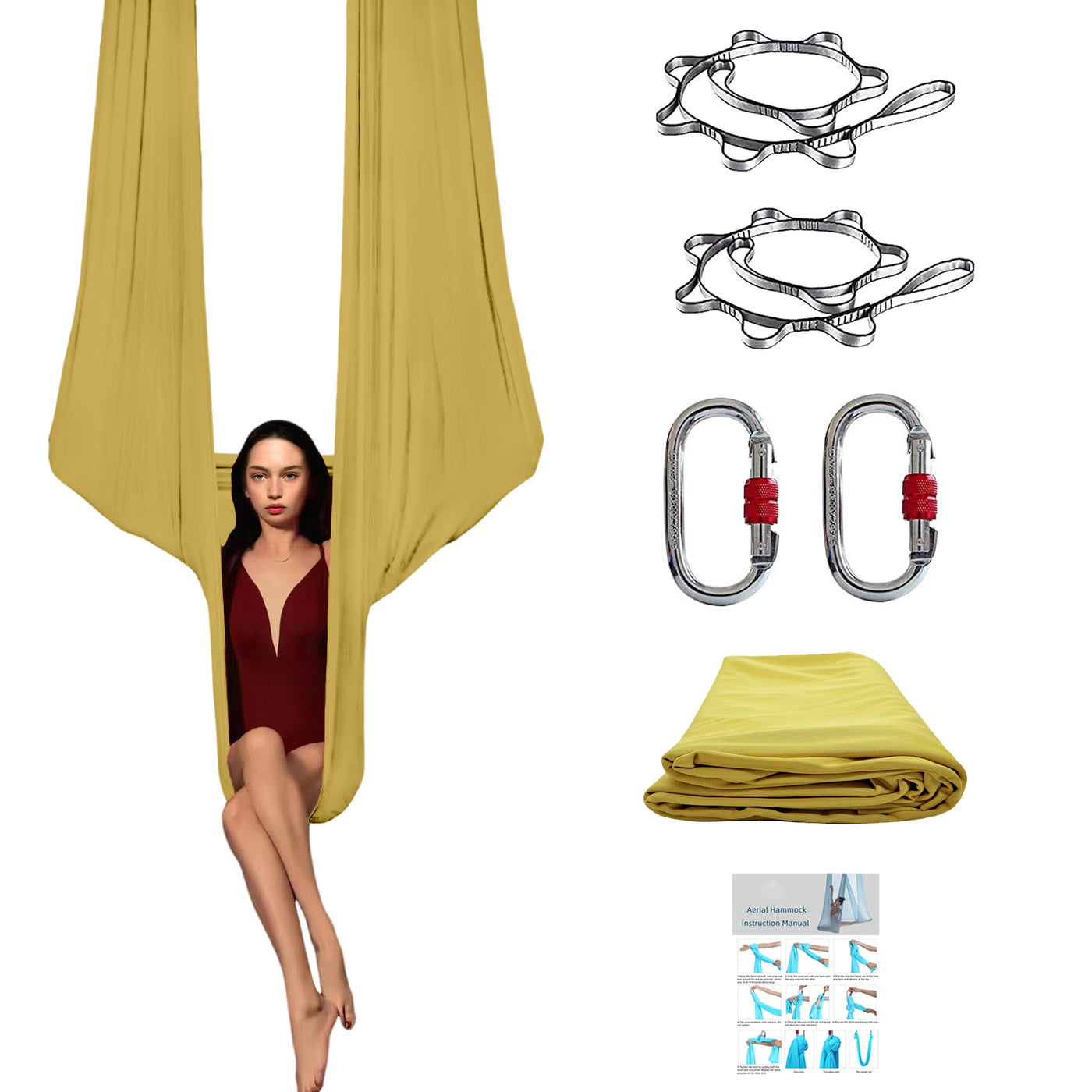 Professional Aerial Yoga Hammock Set 5×2.8m (5.5×3 Yards) with Fabric, Daisy Chains & Carabiners