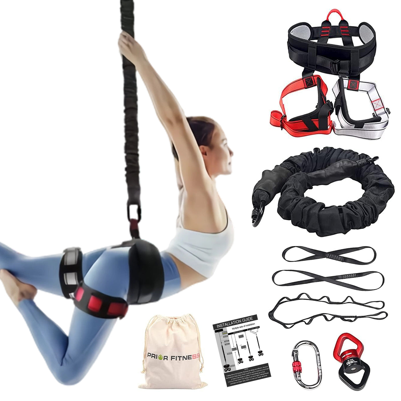 Heavy-Duty Bungee Fitness Kit - Complete Aerial Yoga Bungee Cord Set with Harness & Safety Gear
