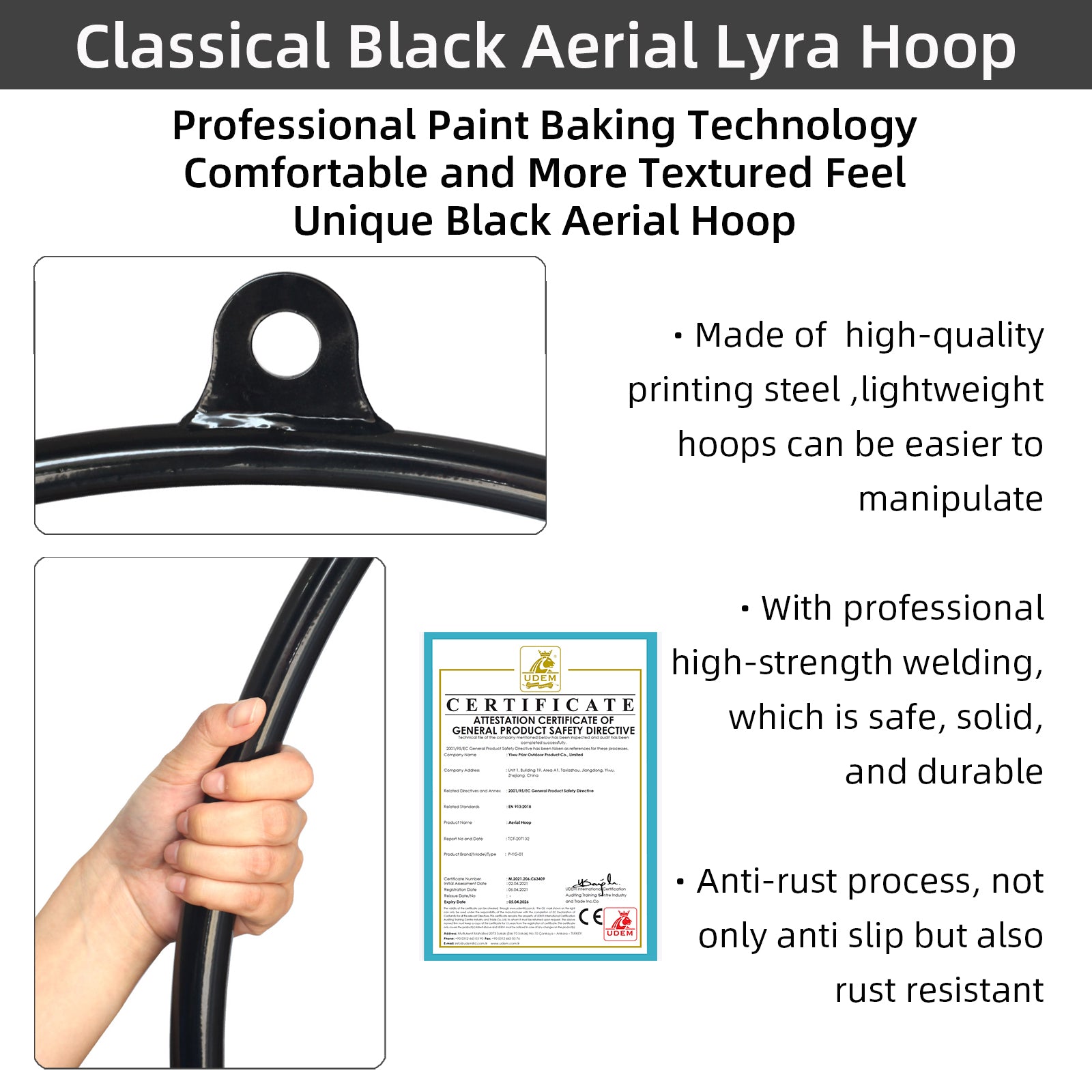 2025 Professional Prior Fitness Black Yoga Hoop Set 600 KGS Strength Tested Aerial Hoop Set