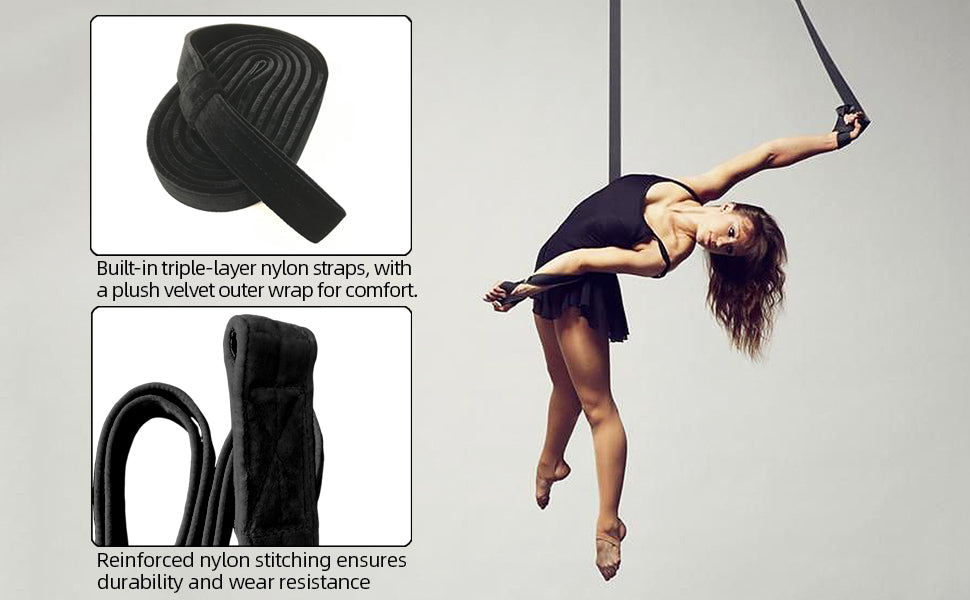 Free Shipping Aerial Yoga Straps Kit 1 Pair 3m/9.8ft Velvet Covers Wrist Lockers Carabiners for Trapeze Acrobatics