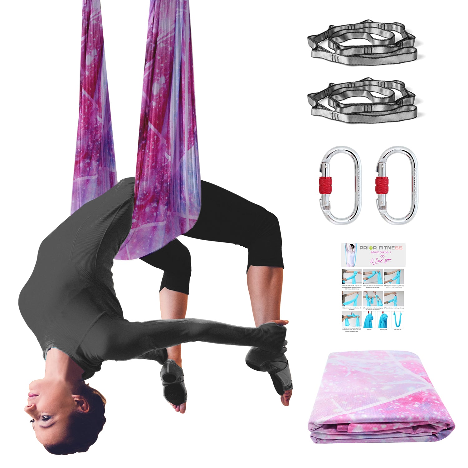 High Quality  7*2.8 M(7.7*3 yards)  Aerial Yoga Hammock Swing Kit  Including 1* Fabric, 2*Daisy Chain, 2* Carabiners