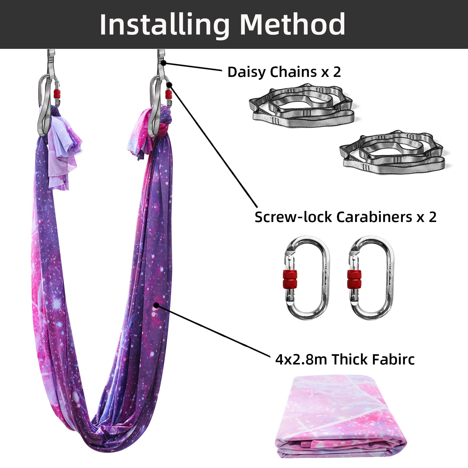 High Quality  7*2.8 M(7.7*3 yards)  Aerial Yoga Hammock Swing Kit  Including 1* Fabric, 2*Daisy Chain, 2* Carabiners