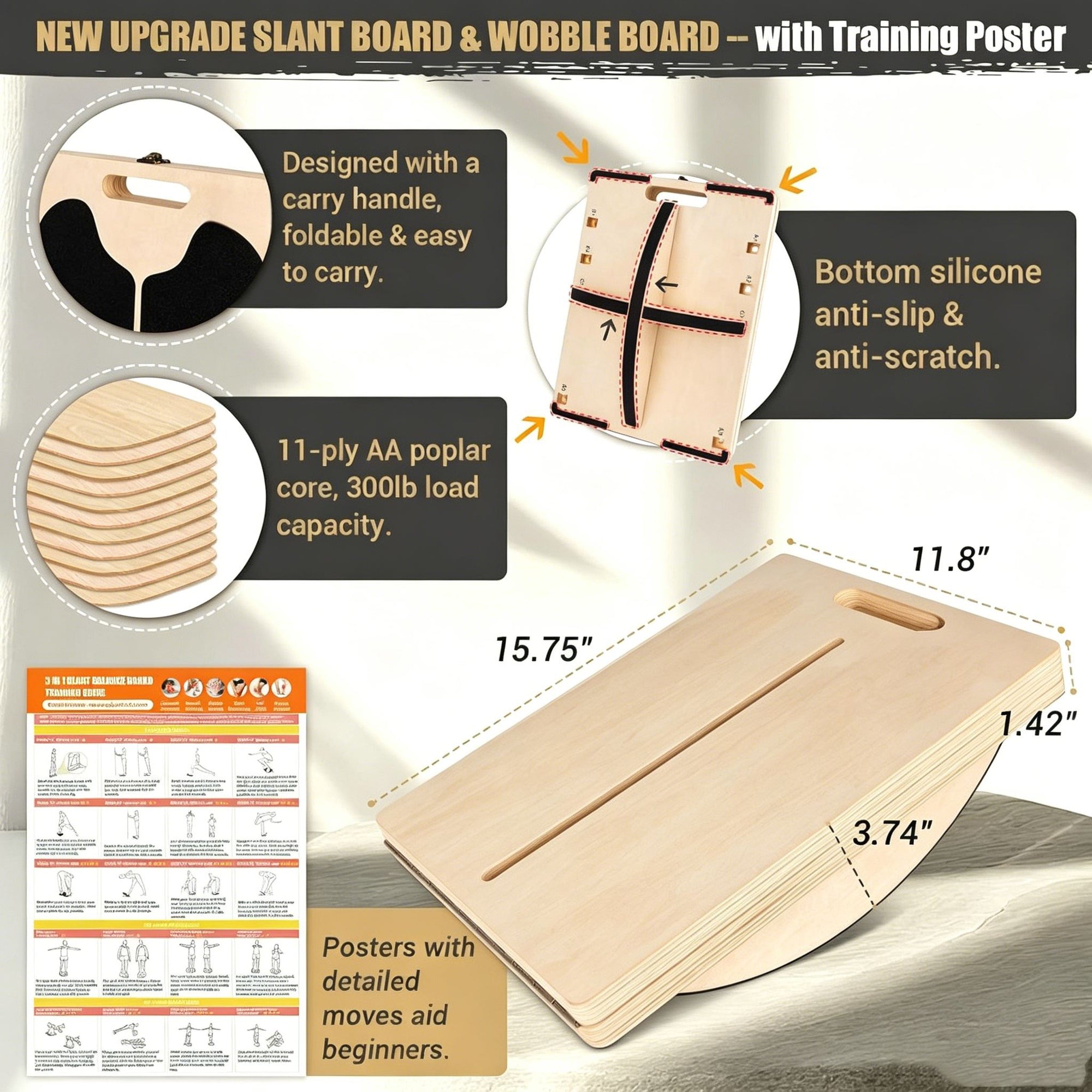 Solid Wood Calf Stretch Slant Board Ankle Recovery Fitness Stretch Trainer