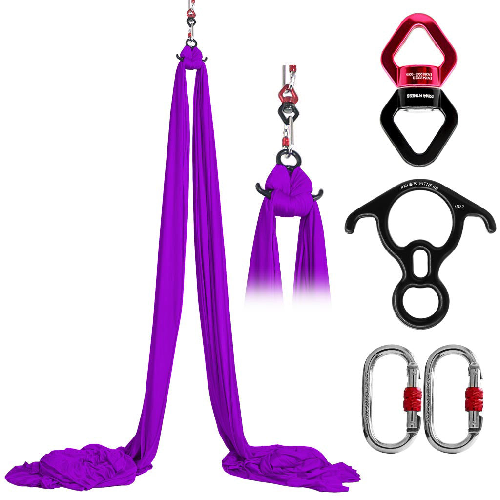Upgrade16*2.8 Meters (17.5*3 yards) Medium Stretch Yoga Silk Set Accessories Including 1 PCS Aerial Silk fabric, 1 PCS Swivel, 1 PCS Figure 8, 1 PCS Daisy Chain, 2 PCS Carabiners
