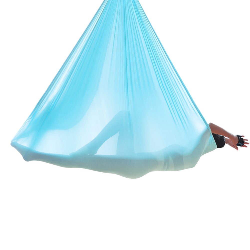 Aerial Yoga Hammock L:5M W:2.8M 5.5 Yards Aerial Pilates Silk Yoga Swing  Set with 2000 Ibs Load Include Daisy Chain, Pose Guide Gradual Change Blue