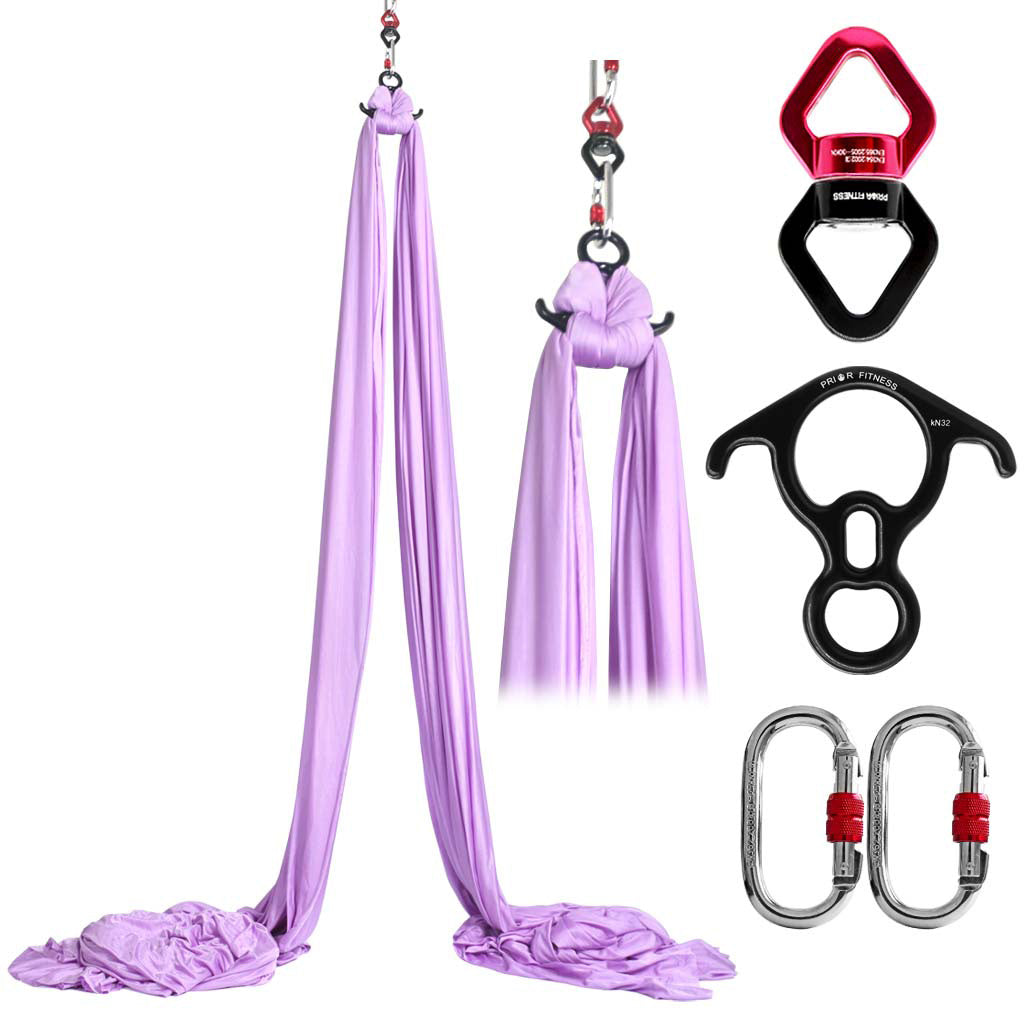 Upgrade16*2.8 Meters (17.5*3 yards) Medium Stretch Yoga Silk Set Accessories Including 1 PCS Aerial Silk fabric, 1 PCS Swivel, 1 PCS Figure 8, 1 PCS Daisy Chain, 2 PCS Carabiners