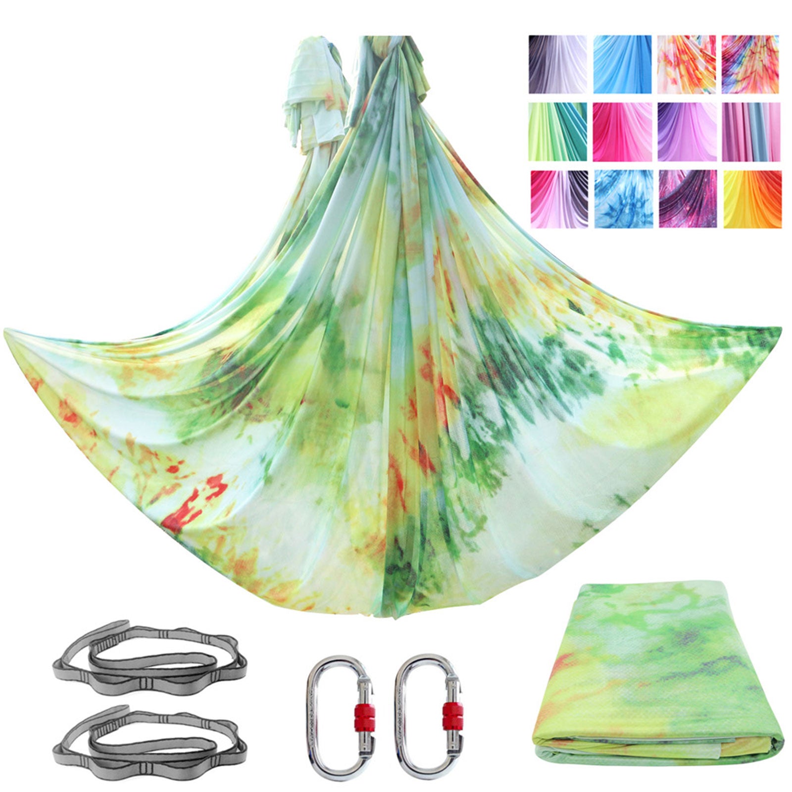 2025 Premium 4*2.8M(4 x 2.8m/ 4.4 x 3 yards) Gradient Colors Aerial Yoga Hammock Kit Including 1* Fabric , 2 x Carabiners, 2 x Daisy Chain