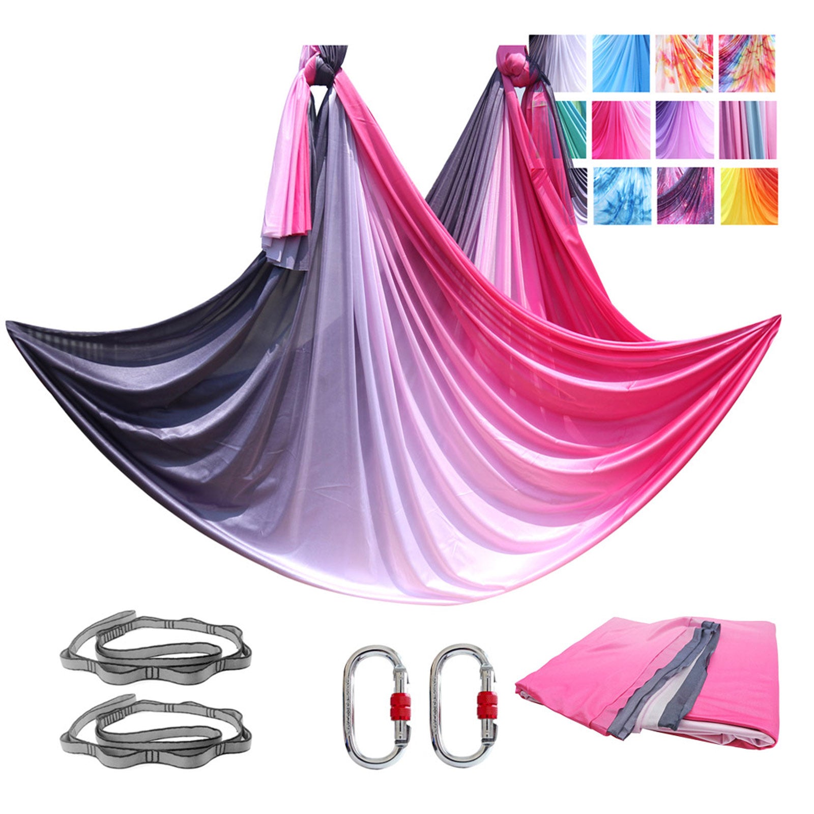 2025 Premium 4*2.8M(4 x 2.8m/ 4.4 x 3 yards) Gradient Colors Aerial Yoga Hammock Kit Including 1* Fabric , 2 x Carabiners, 2 x Daisy Chain