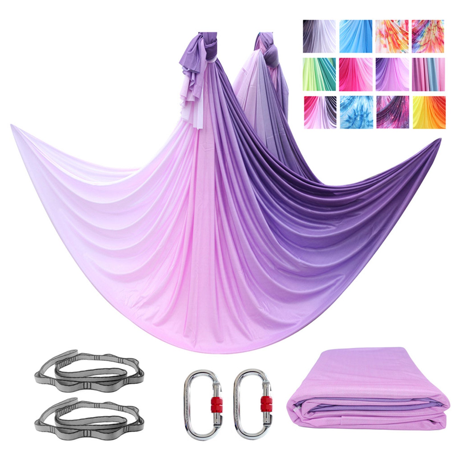 2025 Premium 4*2.8M(4 x 2.8m/ 4.4 x 3 yards) Gradient Colors Aerial Yoga Hammock Kit Including 1* Fabric , 2 x Carabiners, 2 x Daisy Chain