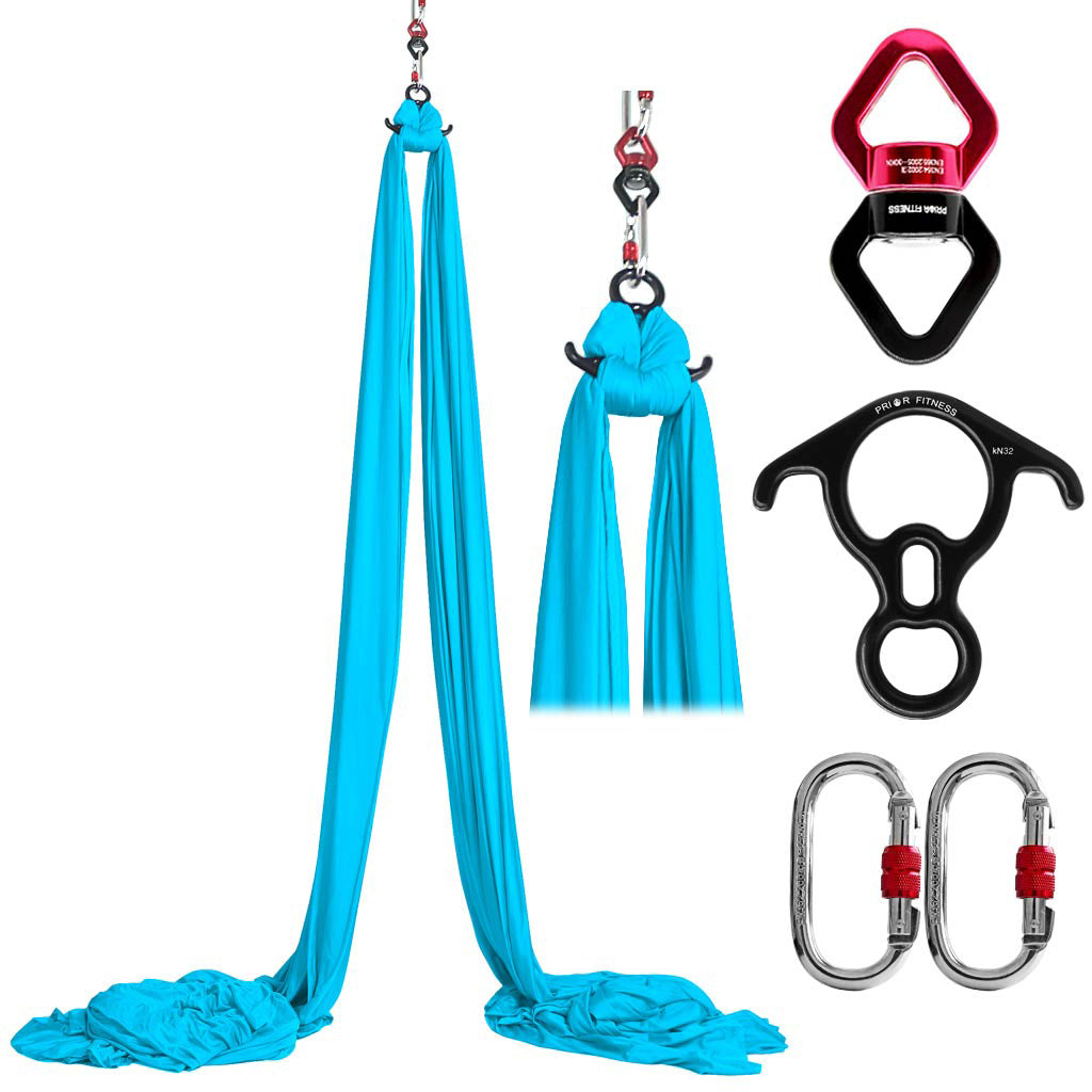 Upgrade16*2.8 Meters (17.5*3 yards) Medium Stretch Yoga Silk Set Accessories Including 1 PCS Aerial Silk fabric, 1 PCS Swivel, 1 PCS Figure 8, 1 PCS Daisy Chain, 2 PCS Carabiners