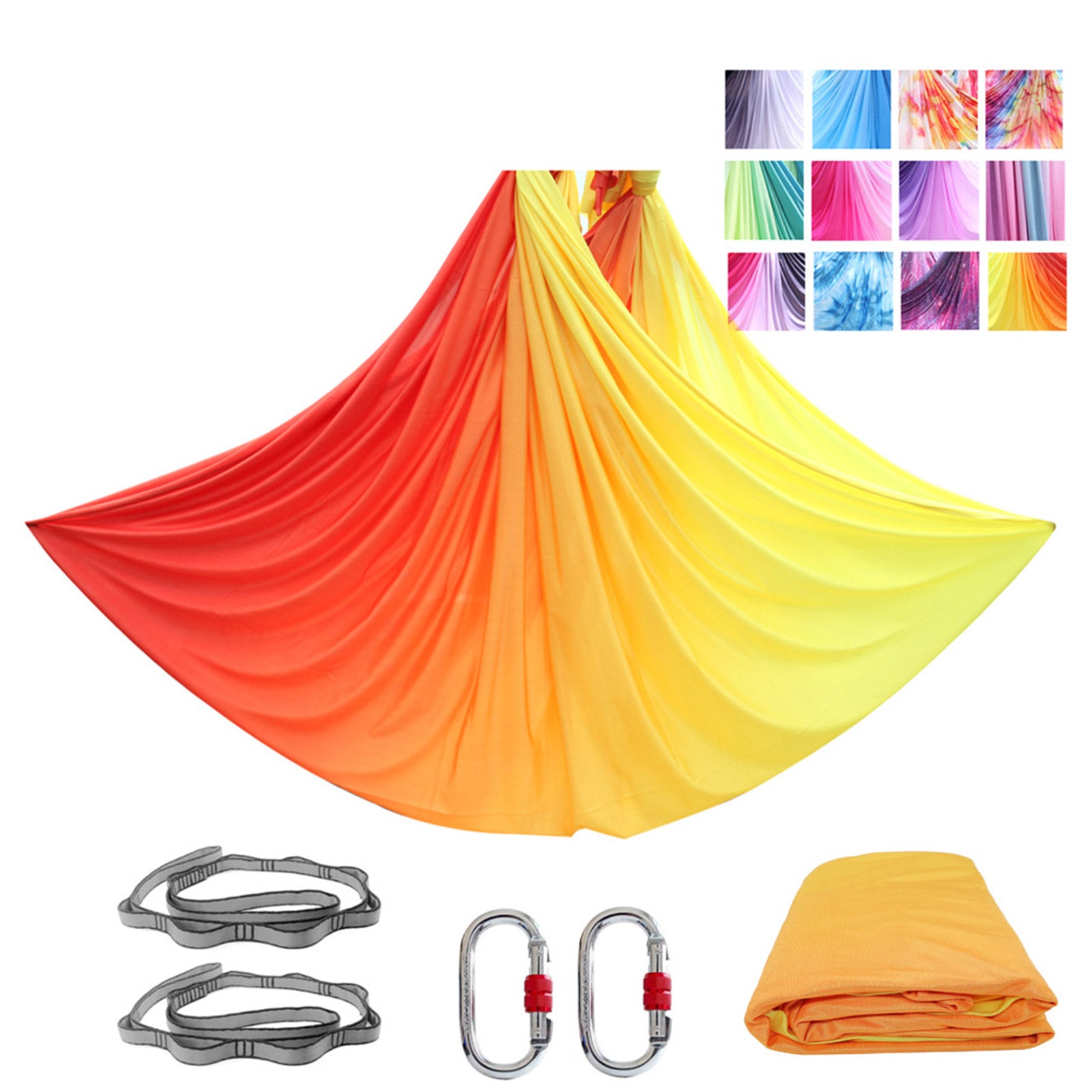 2025 Premium 4*2.8M(4 x 2.8m/ 4.4 x 3 yards) Gradient Colors Aerial Yoga Hammock Kit Including 1* Fabric , 2 x Carabiners, 2 x Daisy Chain