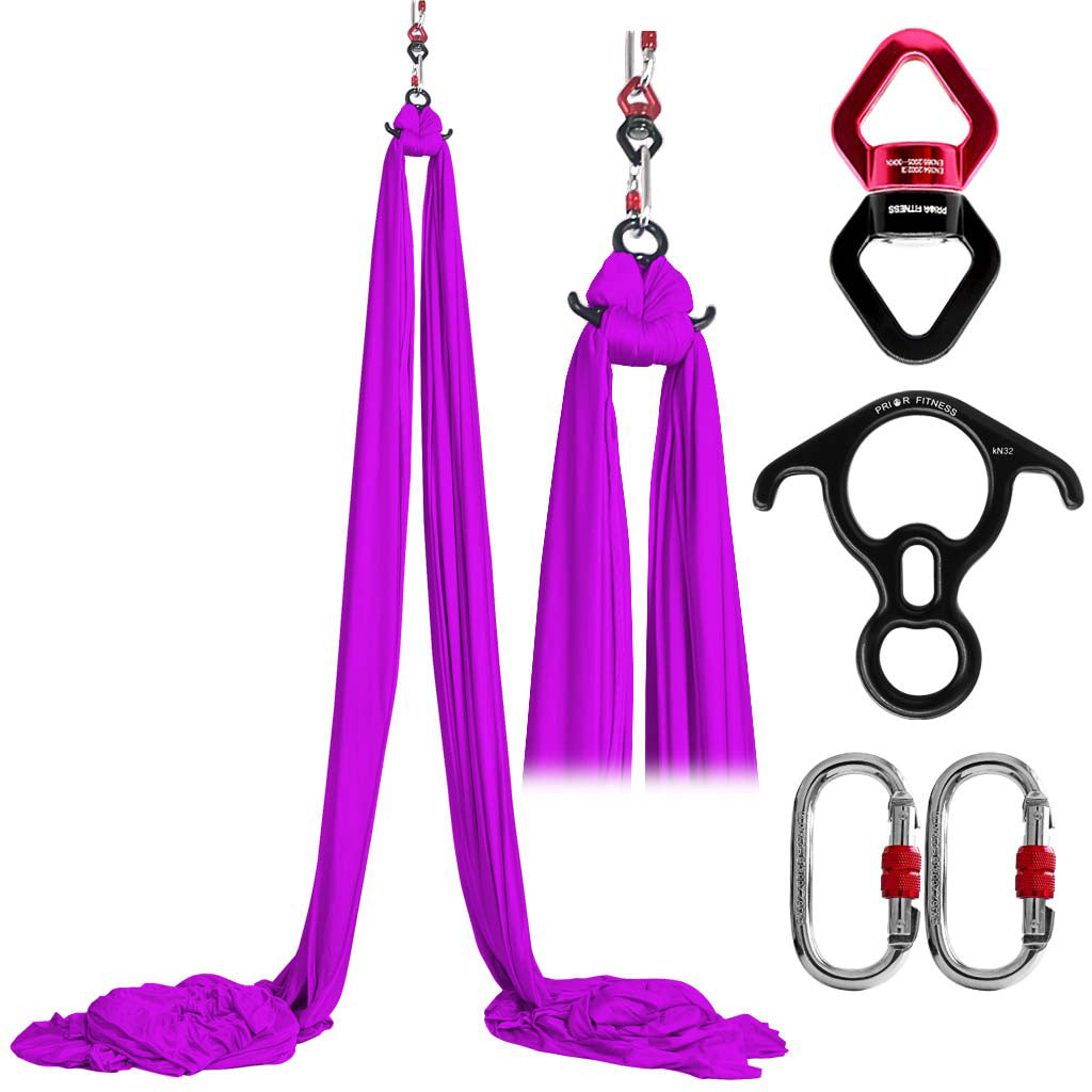 Upgrade16*2.8 Meters (17.5*3 yards) Medium Stretch Yoga Silk Set Accessories Including 1 PCS Aerial Silk fabric, 1 PCS Swivel, 1 PCS Figure 8, 1 PCS Daisy Chain, 2 PCS Carabiners