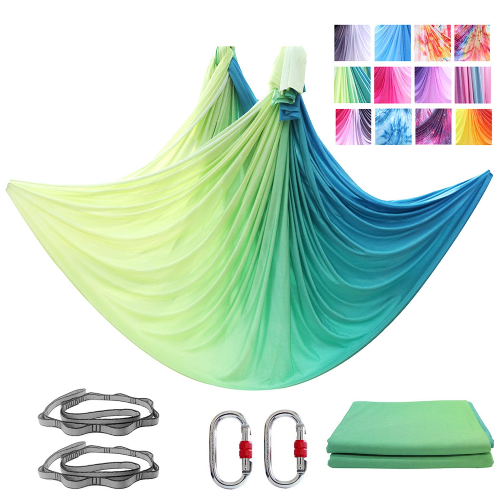 2025 Premium 4*2.8M(4 x 2.8m/ 4.4 x 3 yards) Gradient Colors Aerial Yoga Hammock Kit Including 1* Fabric , 2 x Carabiners, 2 x Daisy Chain