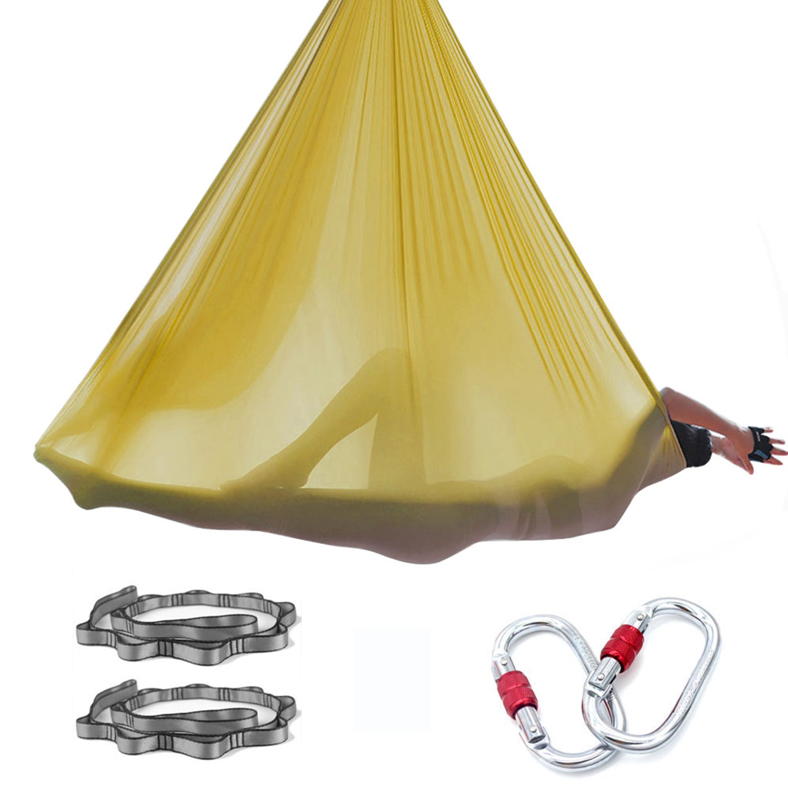 Professional 5*2.8 M (5.5* 3 yards) Aerial Yoga Hammock Set Including 1*Fabric, 2*Daisy Chain, 2* Carabiners