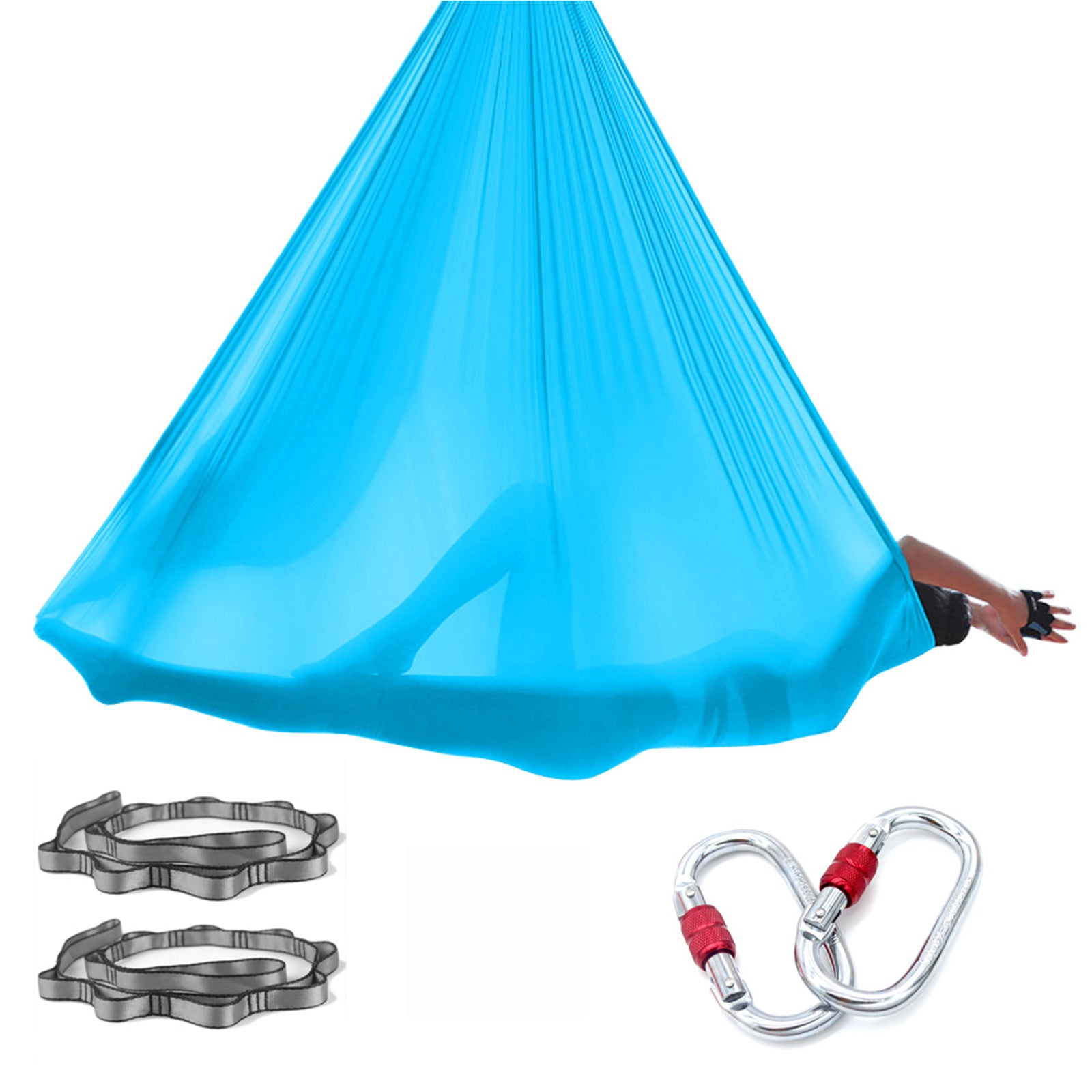 Professional 5*2.8 M (5.5* 3 yards) Aerial Yoga Hammock Set Including 1*Fabric, 2*Daisy Chain, 2* Carabiners